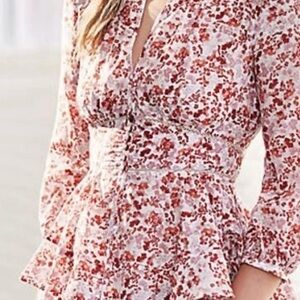 Moulinette Soeurs Floral Peplum Blouse Silk Cotton Anthropologie Size 4